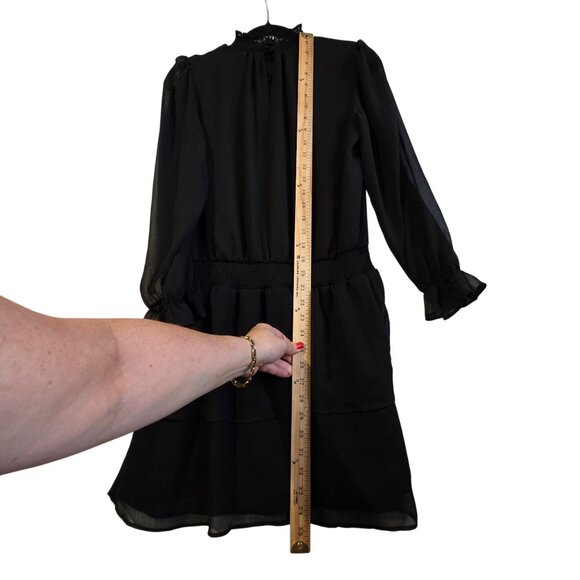 Express Layered Ruffle Mini Dress Womens Small Black Sheer Smocked Neck Waist - Picture 12 of 12